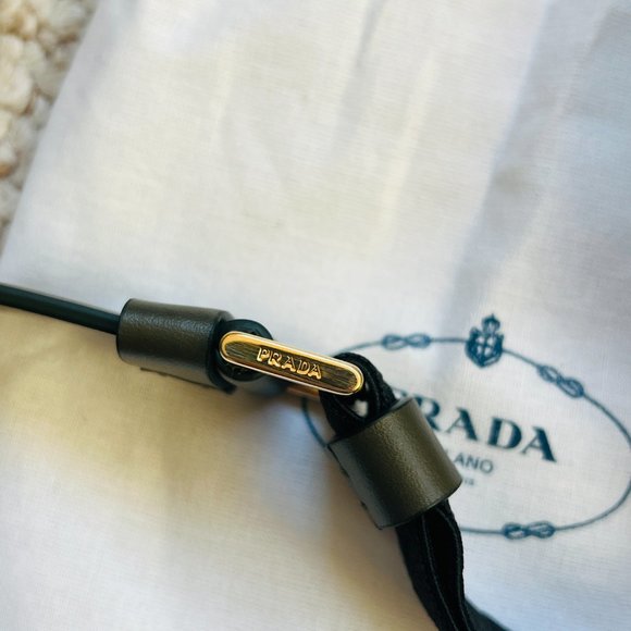 FREE SHIP Auth PRADA Olive / Military Green Leather Belt with Gold Logo Buckle - Picture 3 of 5